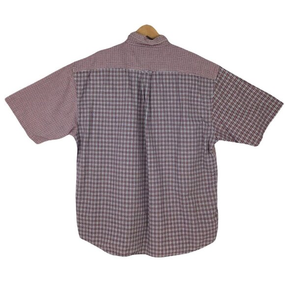 Bit & Bridle Mens XL Plaid Casual Button Down Shirt Short Sleeve Collar Red Blue - Picture 2 of 11